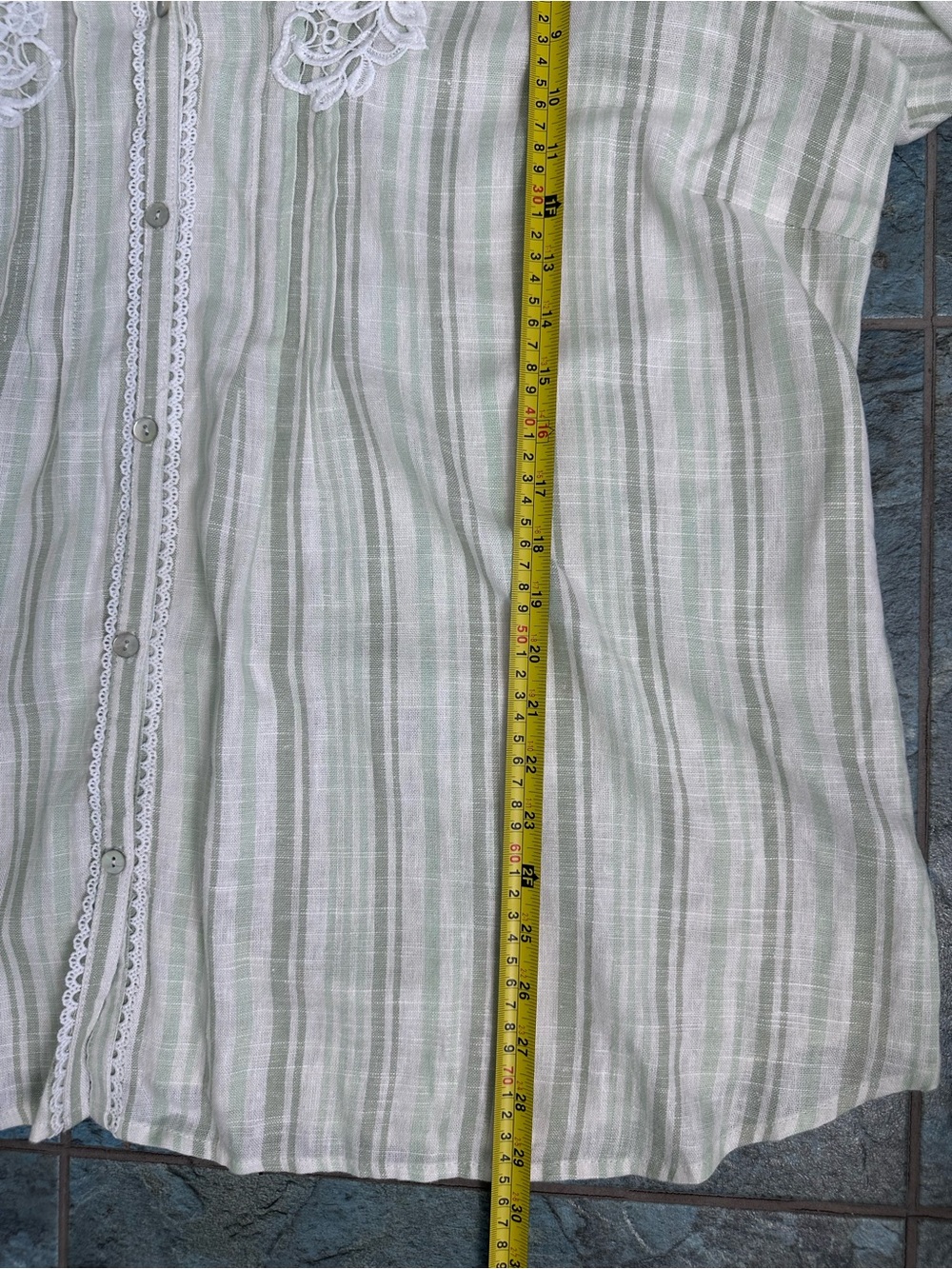 Ruby Rd Size 3X Linen Blend Button Up Shirt Stripe Crochet Resort Office Travel - Picture 8 of 8